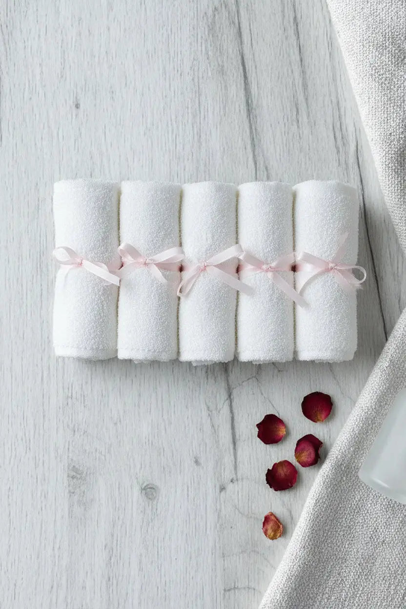 Organic Bamboo Face Towels Set of 5 - Natural Beauty