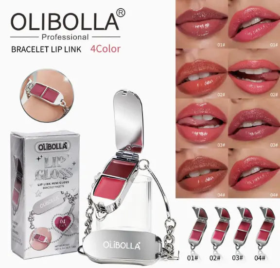 2-in-1 Bracelet Lip Gloss Set | Mirror-Shine High-Gloss Lip Balm Palette with Removable Charm Bracelet, Viral Cross-Border Beauty Gift Flowpallet