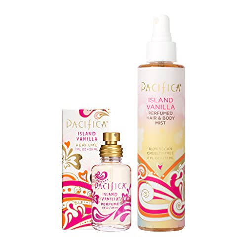 Pacifica Beauty Island Vanilla Spray Perfume and Hair & Body Mist Set Fragrances Body Fragrance Perfume Spray Gourmand Clean Perfume Paraben Free Vegan 1 fl oz and 6 fl oz (Set of 2)