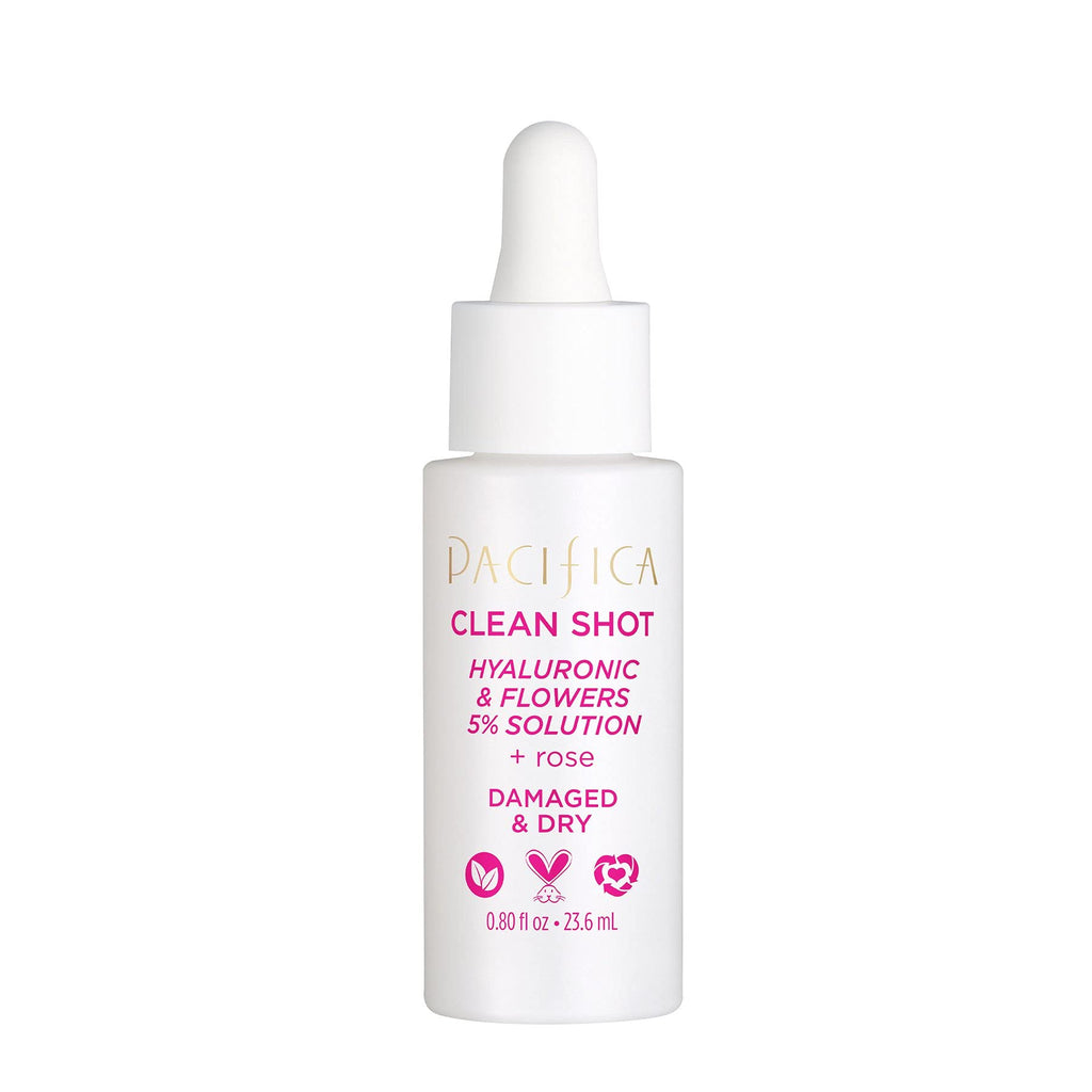 Face Serum by Pacifica - Clean Shot Hyaluronic Acid 5% Solution with Rose Jasmine & Peony – Hydrating Facial Serum for All Skin Types Vegan & Cruelty-Free 0.8 oz