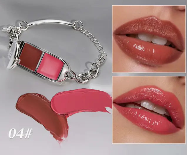 2-in-1 Bracelet Lip Gloss Set | Mirror-Shine High-Gloss Lip Balm Palette with Removable Charm Bracelet, Viral Cross-Border Beauty Gift Flowpallet