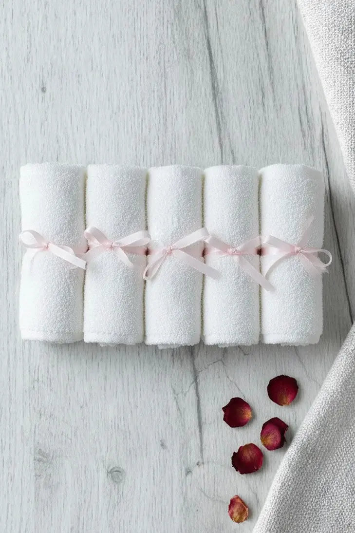Organic Bamboo Face Towels Set of 5 - Natural Beauty