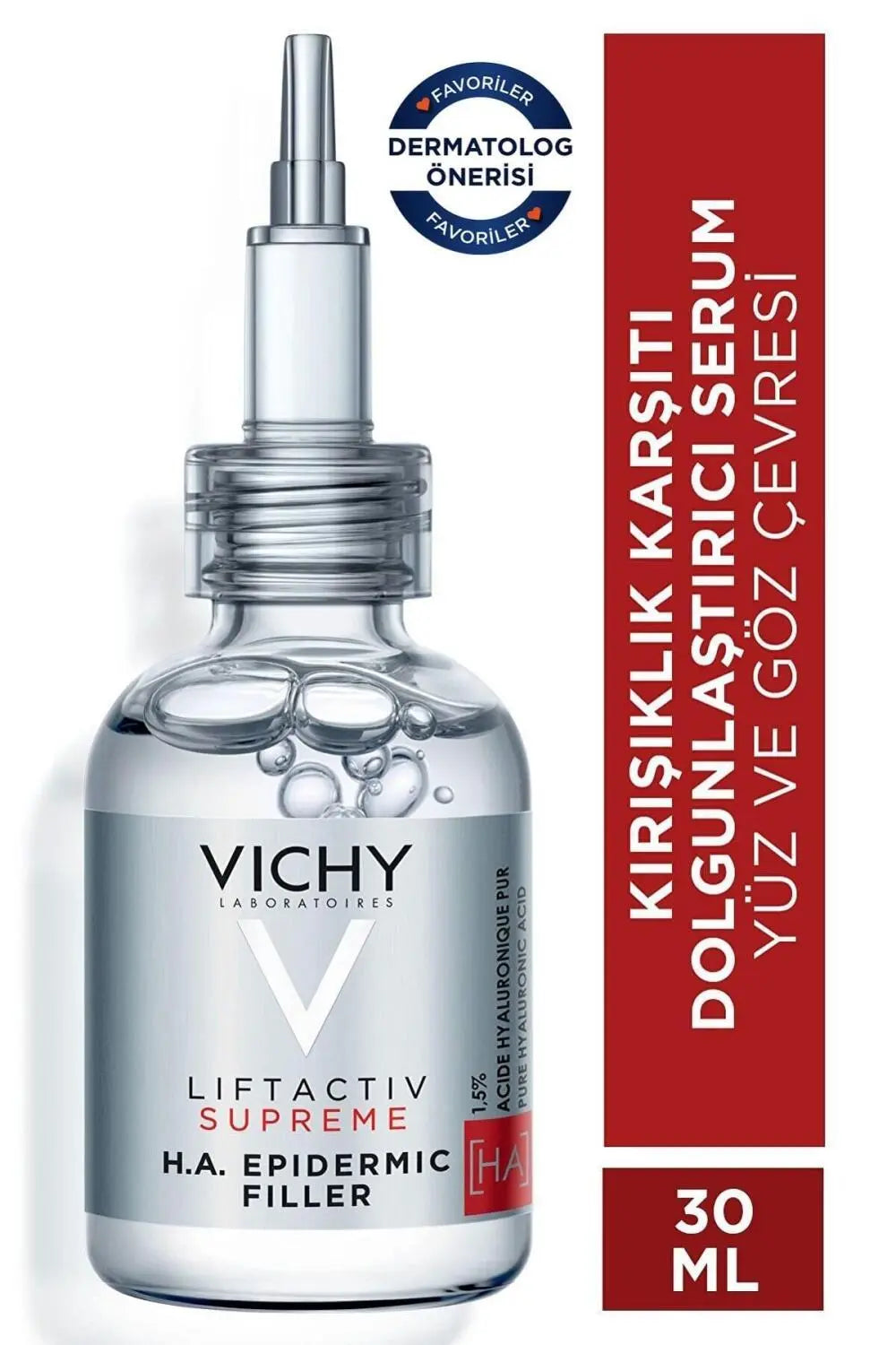 Vichy LiftActiv Supreme H.A. Epidermic Filler: Advanced Anti-Wrinkle Face & Eye Serum - Deeply Hydrating, Reduces Fine Lines, Hypoallergenic, 1.01 fl oz Beauty Care Bag