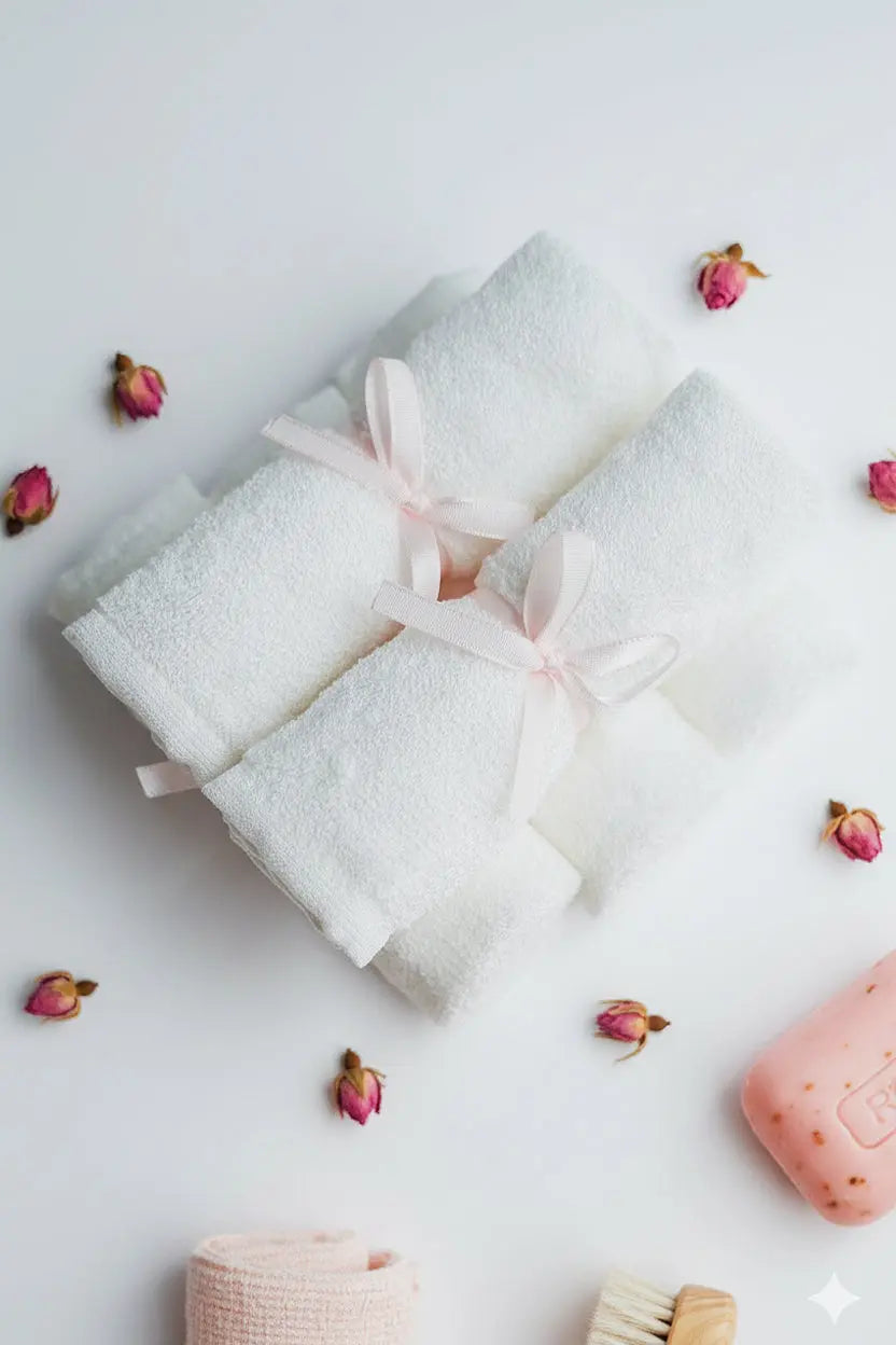 Organic Bamboo Face Towels Set of 5 - Natural Beauty