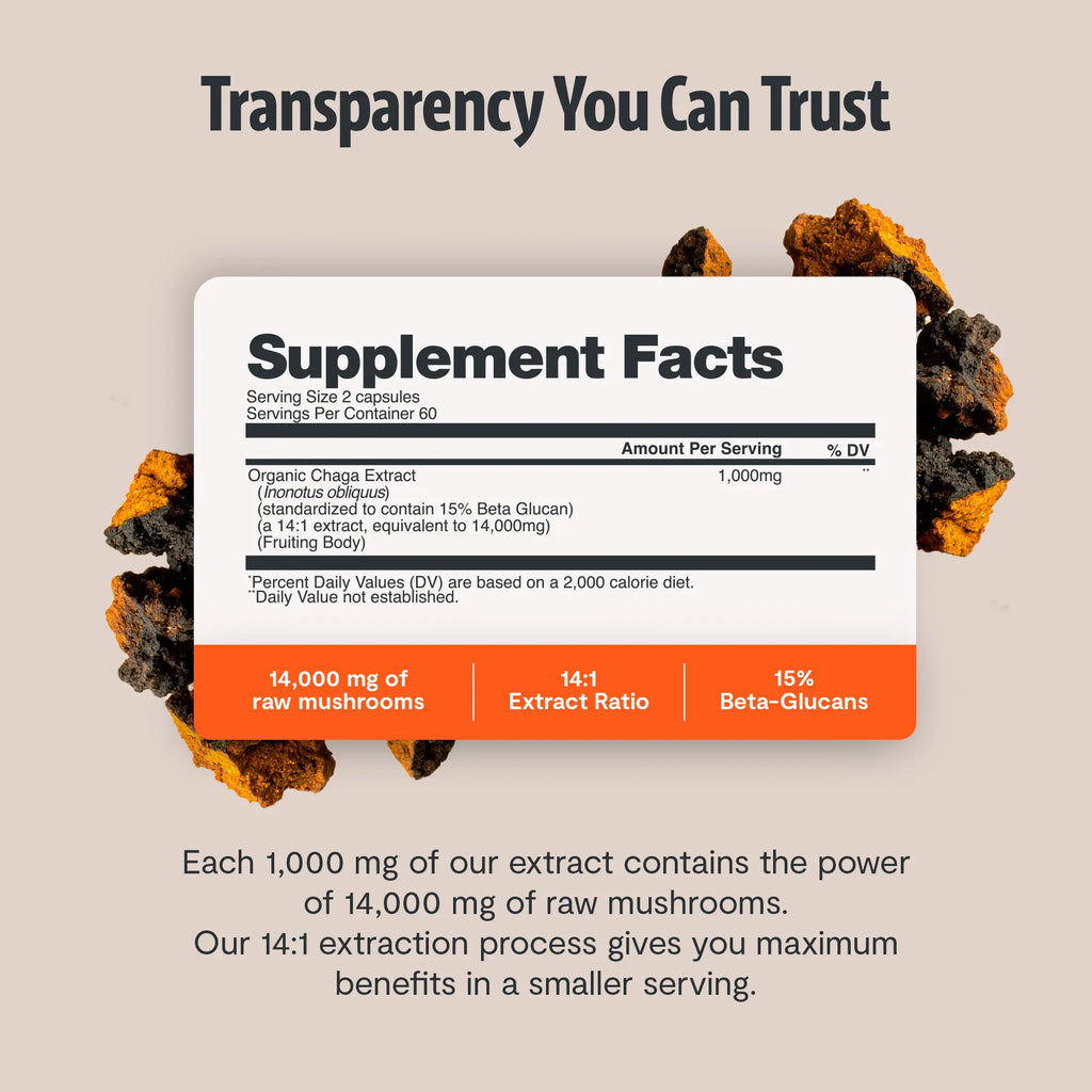 Chaga Mushroom Extract Capsules FreshCap Mushrooms