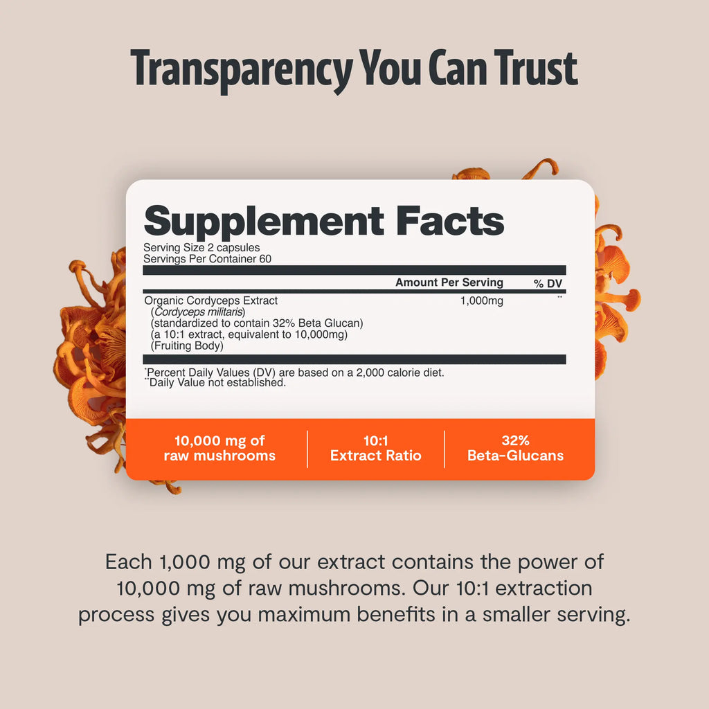 Organic Cordyceps Mushroom Supplement Capsules FreshCap Mushrooms
