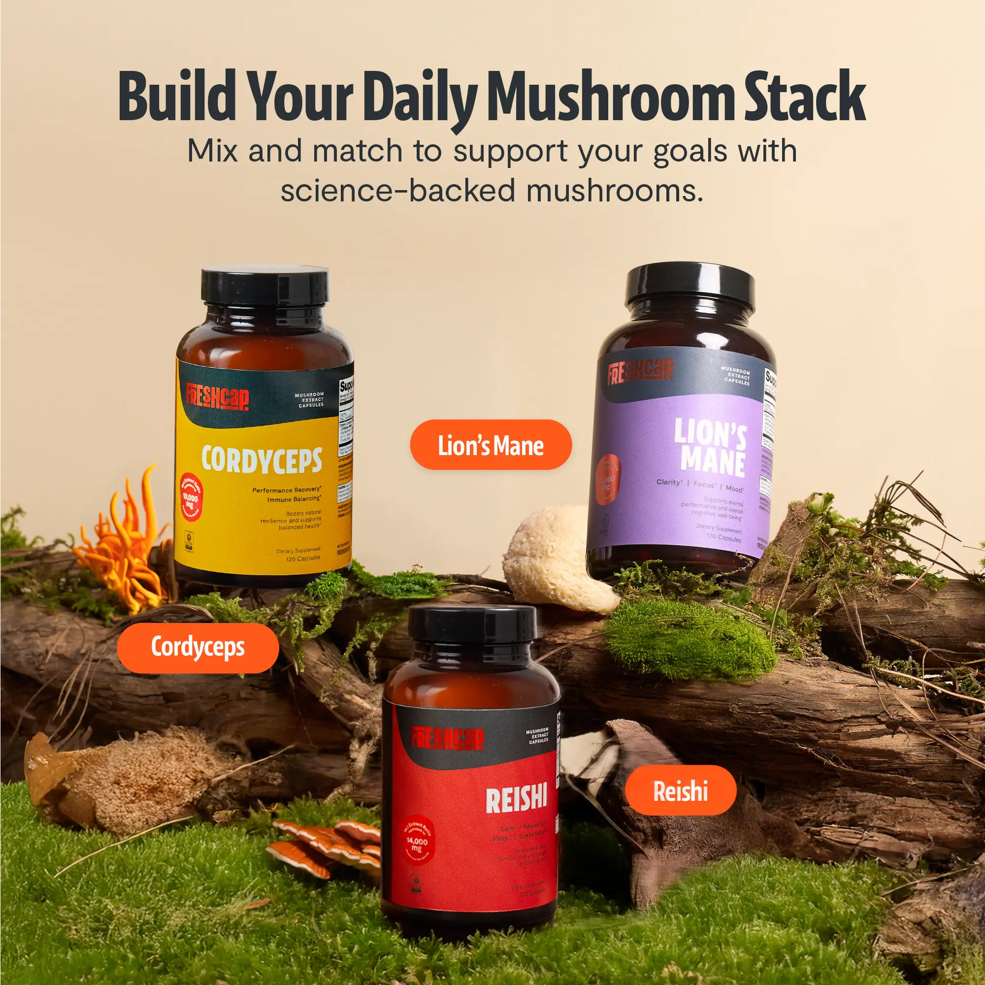 Organic Cordyceps Mushroom Supplement Capsules FreshCap Mushrooms
