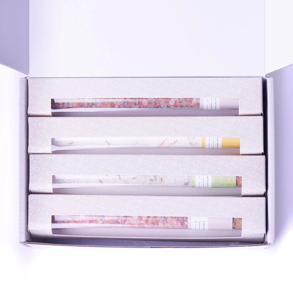 Natural Bath Salts Gift set in 8 Glass Tubes, Luxurious Bath Experience - Natural Beauty