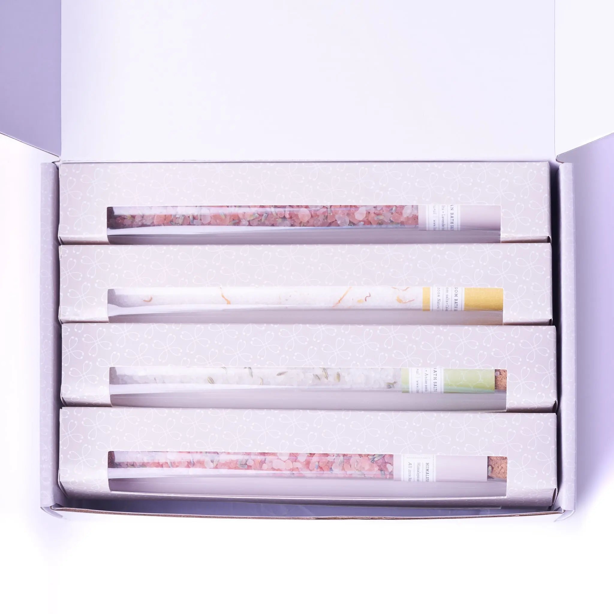 Natural Bath Salts Gift set in 8 Glass Tubes, Luxurious Bath Experience - Natural Beauty