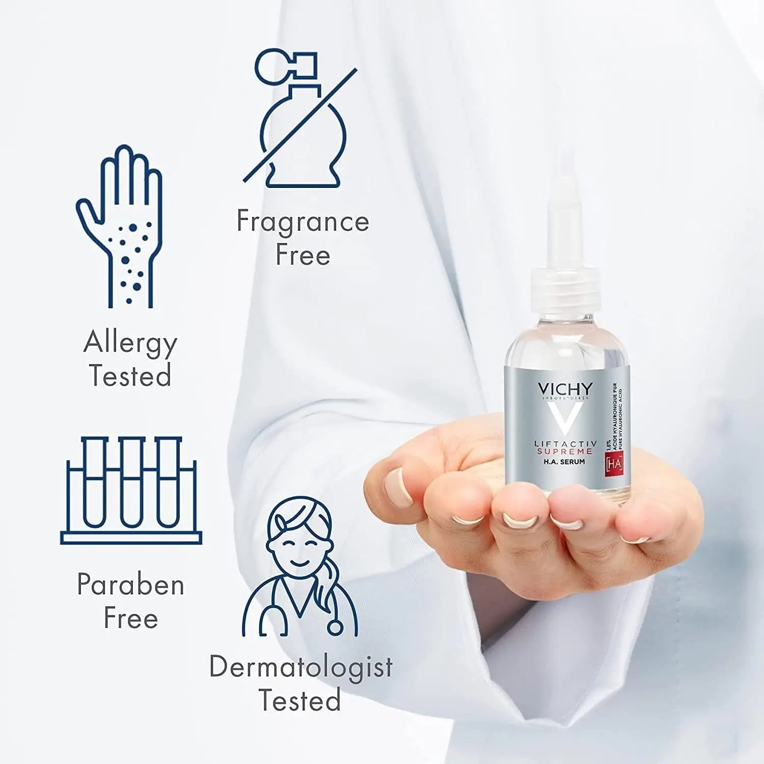 Vichy LiftActiv Supreme H.A. Epidermic Filler: Advanced Anti-Wrinkle Face & Eye Serum - Deeply Hydrating, Reduces Fine Lines, Hypoallergenic, 1.01 fl oz Beauty Care Bag