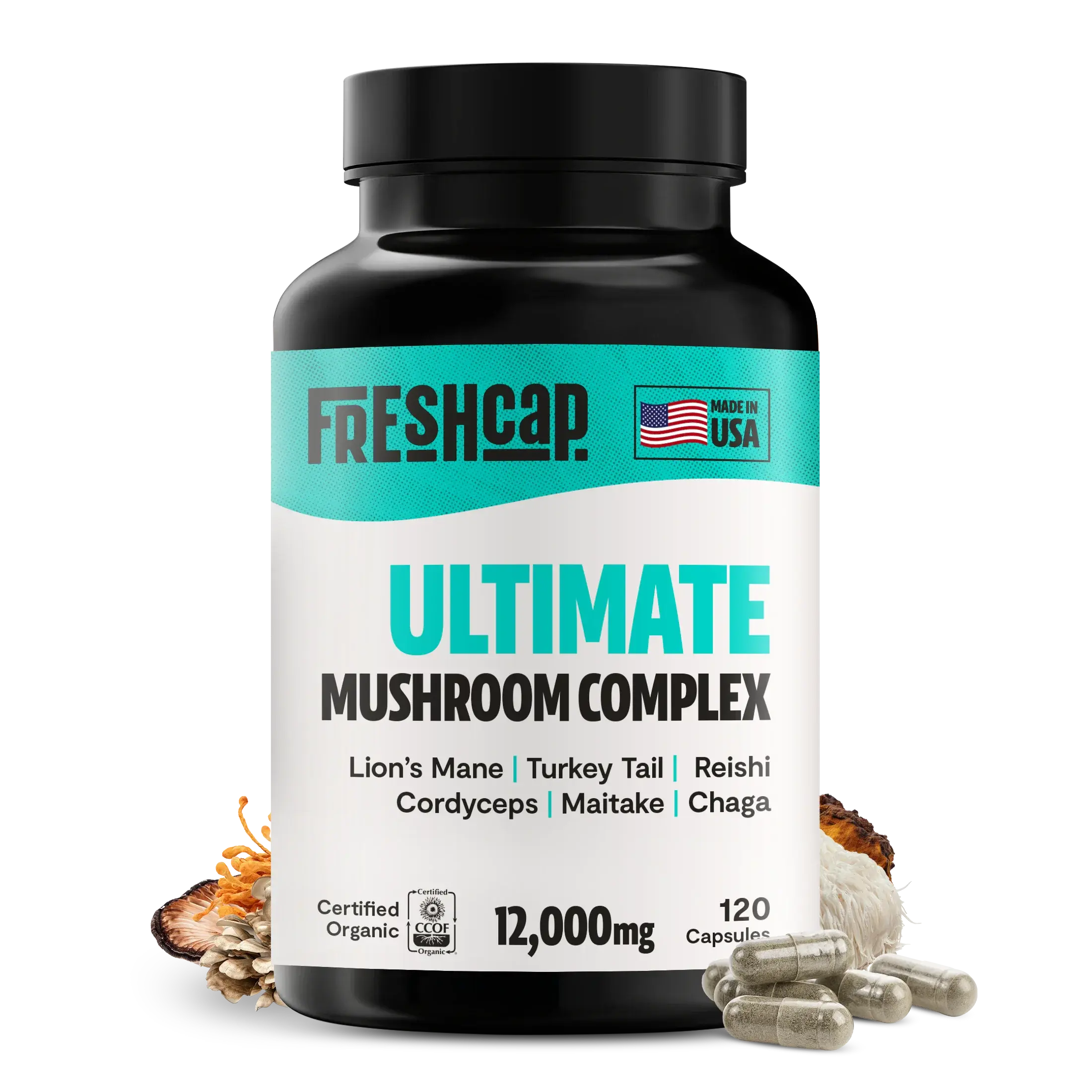 Organic Mushroom Complex Supplement Capsules FreshCap Mushrooms