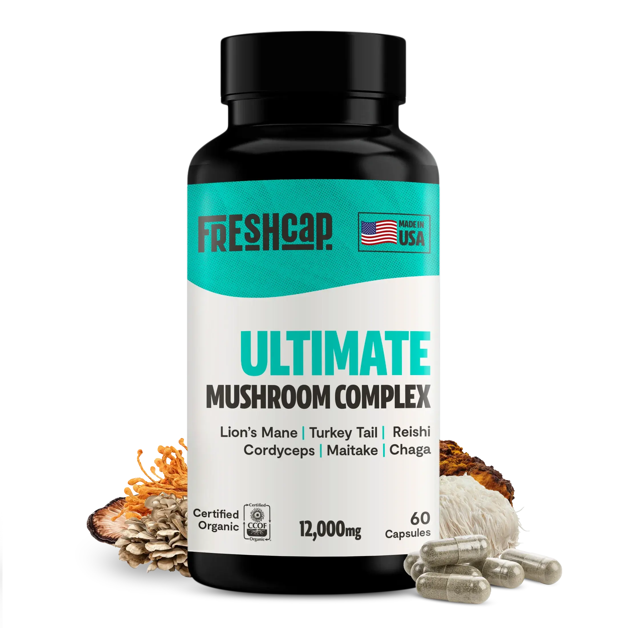 Organic Mushroom Complex Supplement Capsules FreshCap Mushrooms
