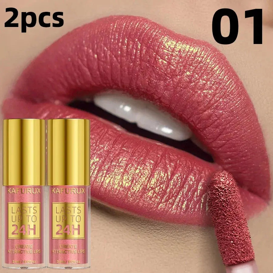 14 Colors Glitter Metallic Lip Glaze Shiny Long Lasting Lip Gloss Waterproof Liquid Lipstick Makeup Lip Oil Lip Tint Gifts for W - Natural Beauty