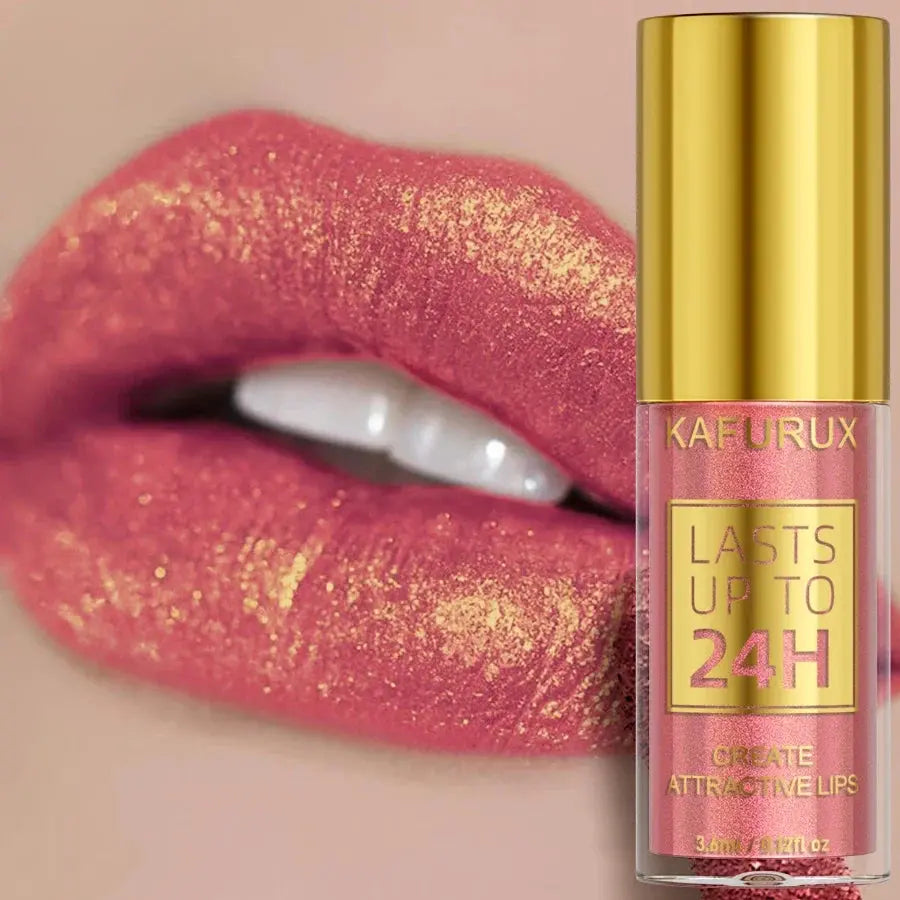 14 Colors Glitter Metallic Lip Glaze Shiny Long Lasting Lip Gloss Waterproof Liquid Lipstick Makeup Lip Oil Lip Tint Gifts for W - Natural Beauty