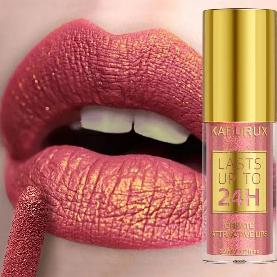 14 Colors Glitter Metallic Lip Glaze Shiny Long Lasting Lip Gloss Waterproof Liquid Lipstick Makeup Lip Oil Lip Tint Gifts for W - Natural Beauty