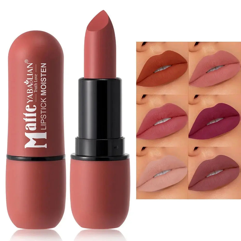 6-Color Matte Lipstick: Velvet Lip Color, Smooth, Waterproof, Long-Lasting Color Lip Makeup - Natural Beauty