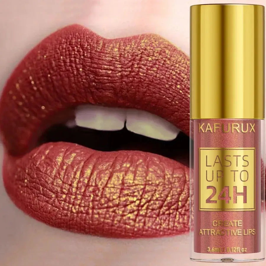 14 Colors Glitter Metallic Lip Glaze Shiny Long Lasting Lip Gloss Waterproof Liquid Lipstick Makeup Lip Oil Lip Tint Gifts for W - Natural Beauty