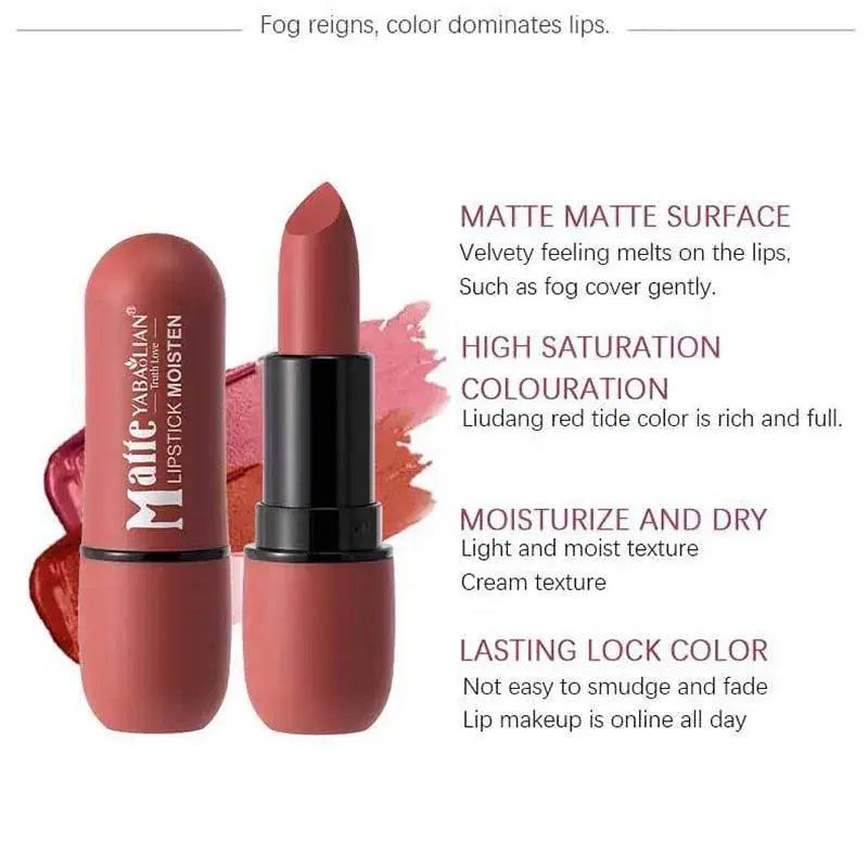 6-Color Matte Lipstick: Velvet Lip Color, Smooth, Waterproof, Long-Lasting Color Lip Makeup - Natural Beauty