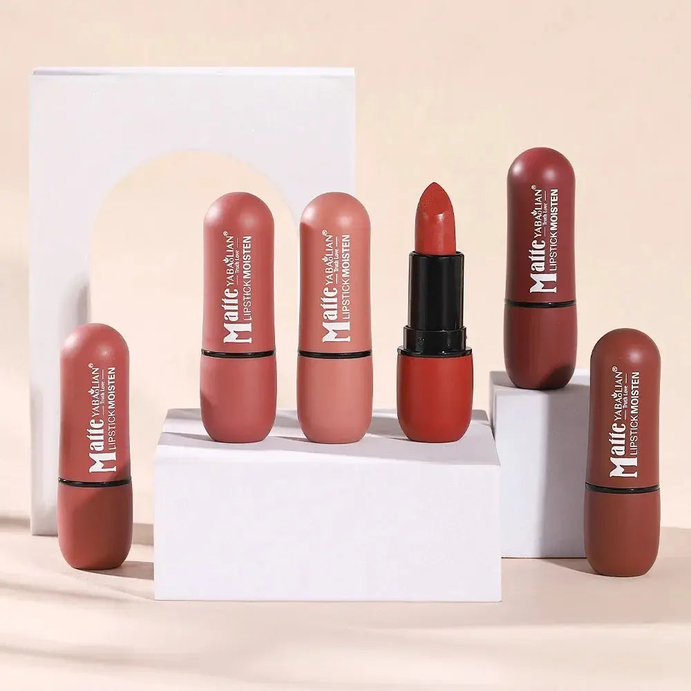 6-Color Matte Lipstick: Velvet Lip Color, Smooth, Waterproof, Long-Lasting Color Lip Makeup - Natural Beauty