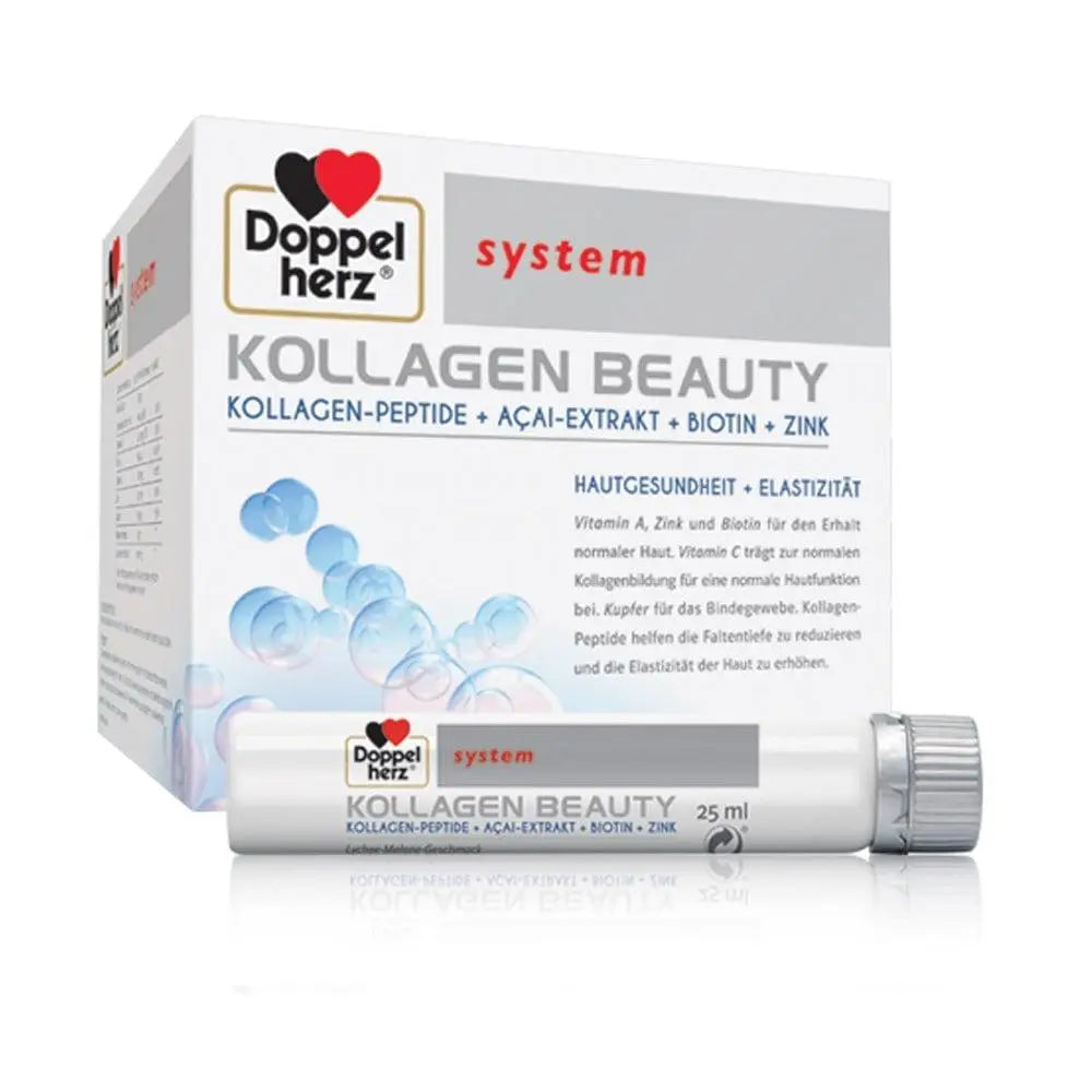 Doppelherz Kollagen Beauty: Liquid Collagen Drink Supplement for Enhanced Skin Elasticity & Joint Health - Acai & Vitamin C Boost - 30 Single-Use Flacons Beauty Care Bag