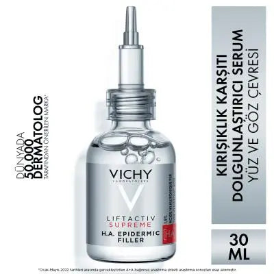 Vichy LiftActiv Supreme H.A. Epidermic Filler: Advanced Anti-Wrinkle Face & Eye Serum - Deeply Hydrating, Reduces Fine Lines, Hypoallergenic, 1.01 fl oz Beauty Care Bag
