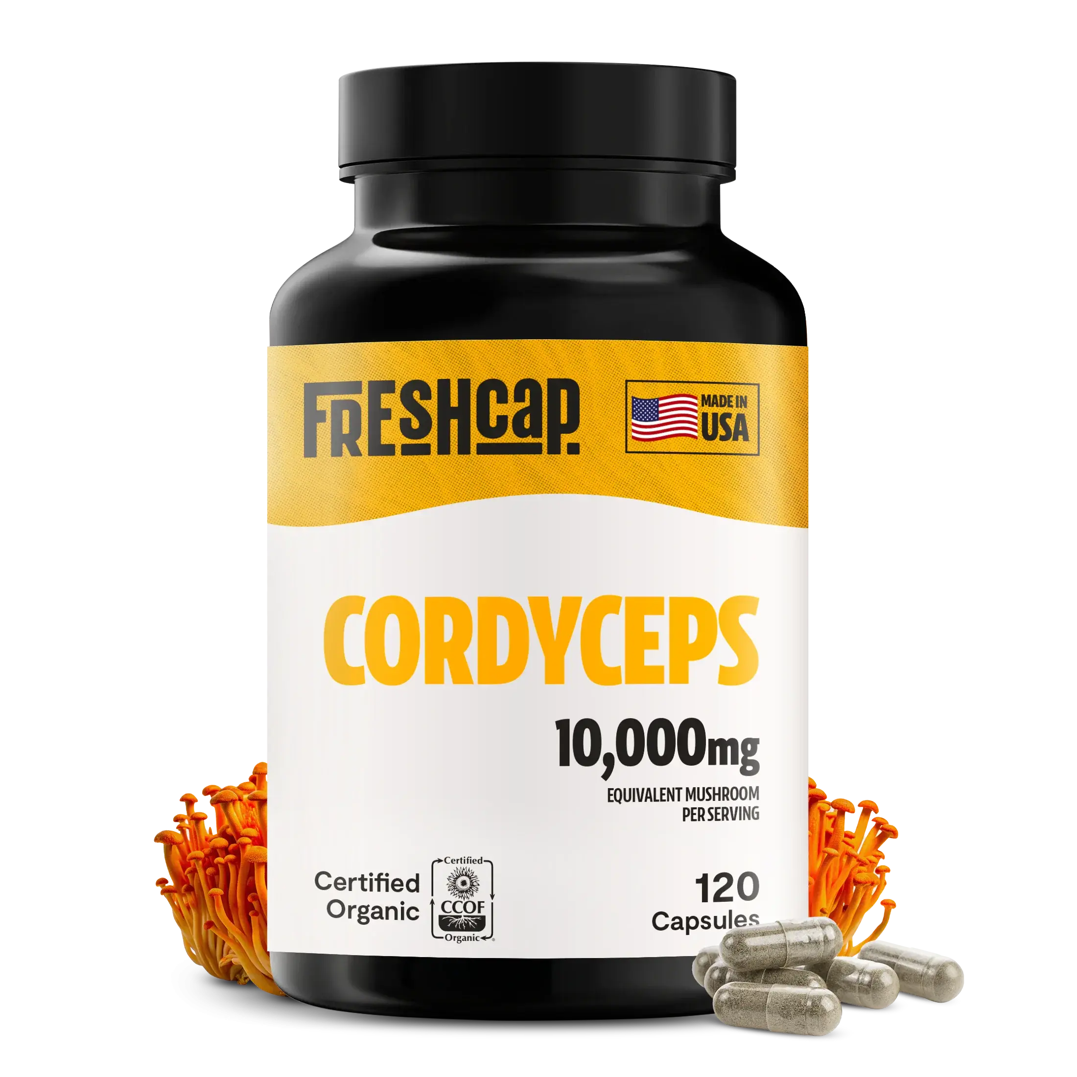 Organic Cordyceps Mushroom Supplement Capsules FreshCap Mushrooms