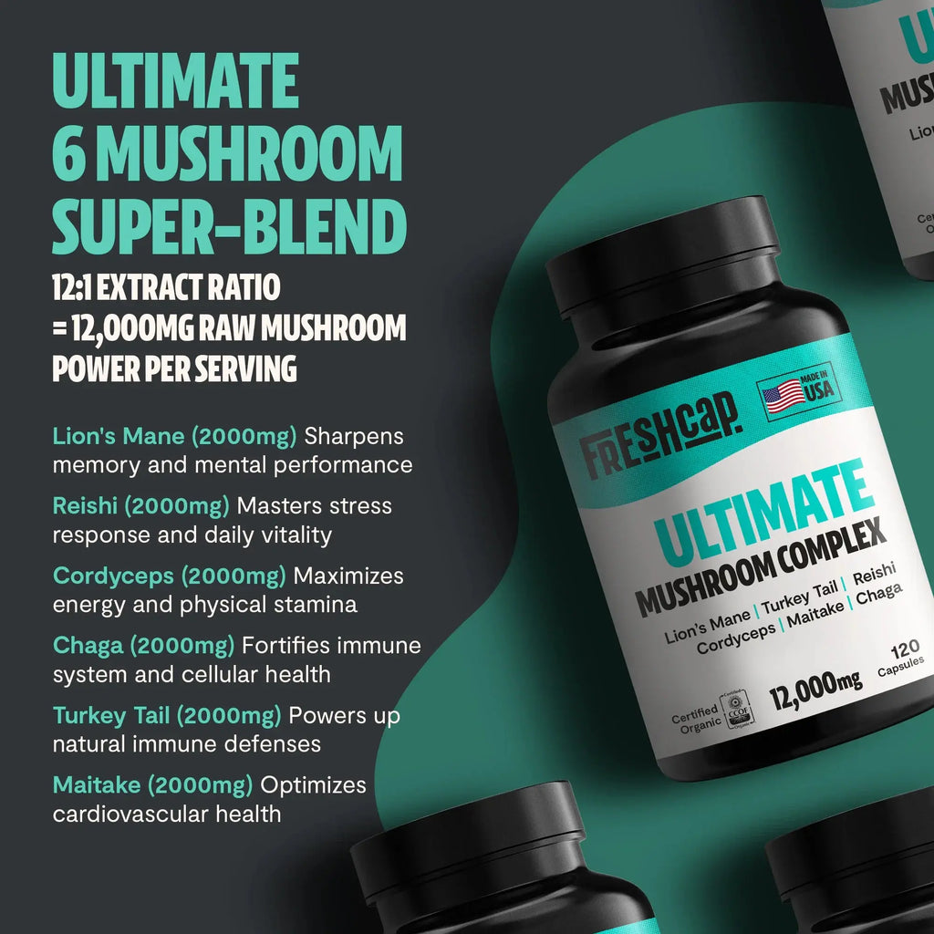 Organic Mushroom Complex Supplement Capsules FreshCap Mushrooms