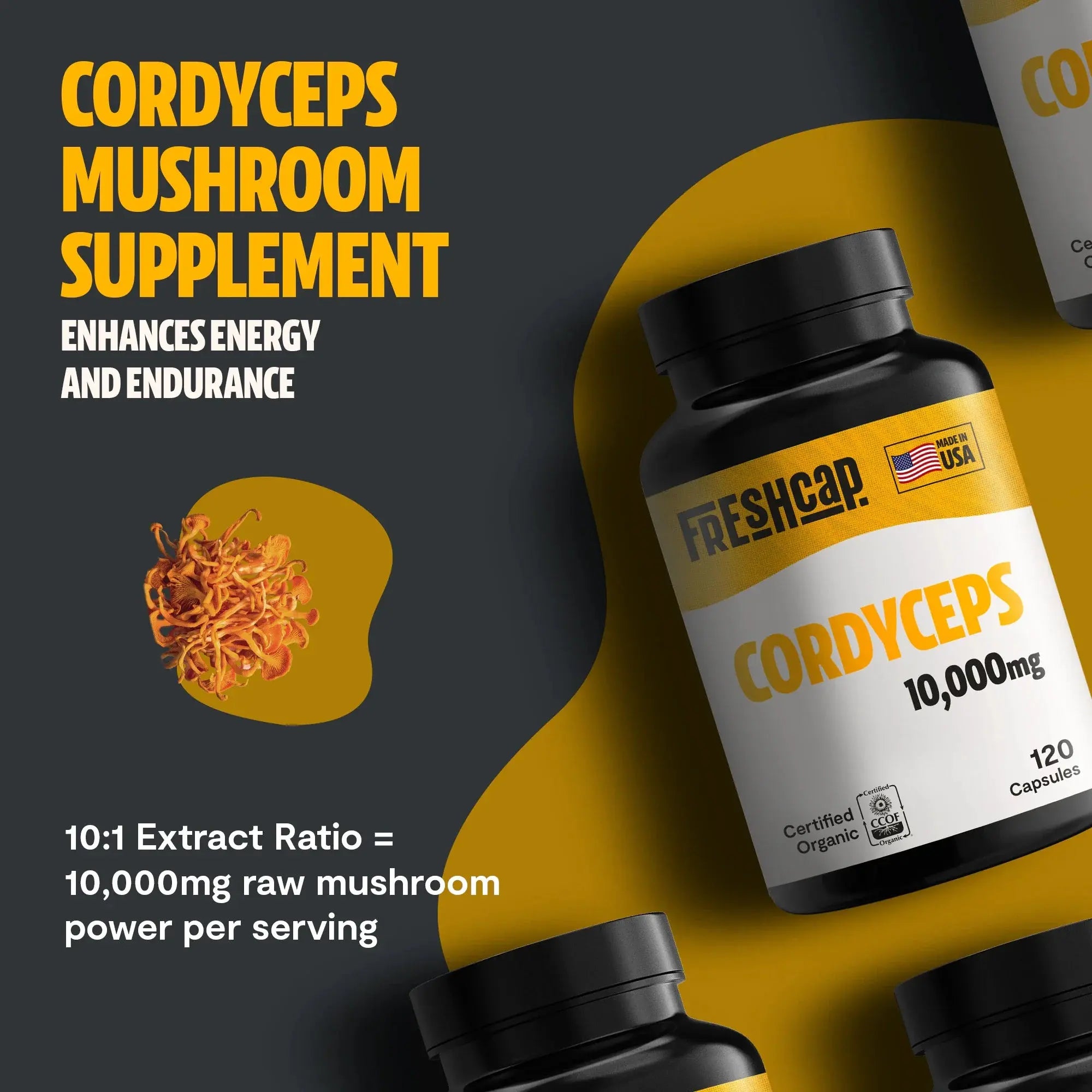Organic Cordyceps Mushroom Supplement Capsules FreshCap Mushrooms