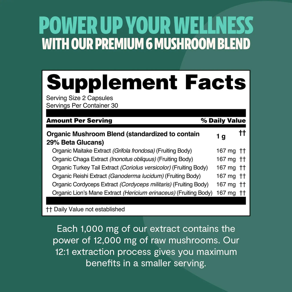Organic Mushroom Complex Supplement Capsules FreshCap Mushrooms