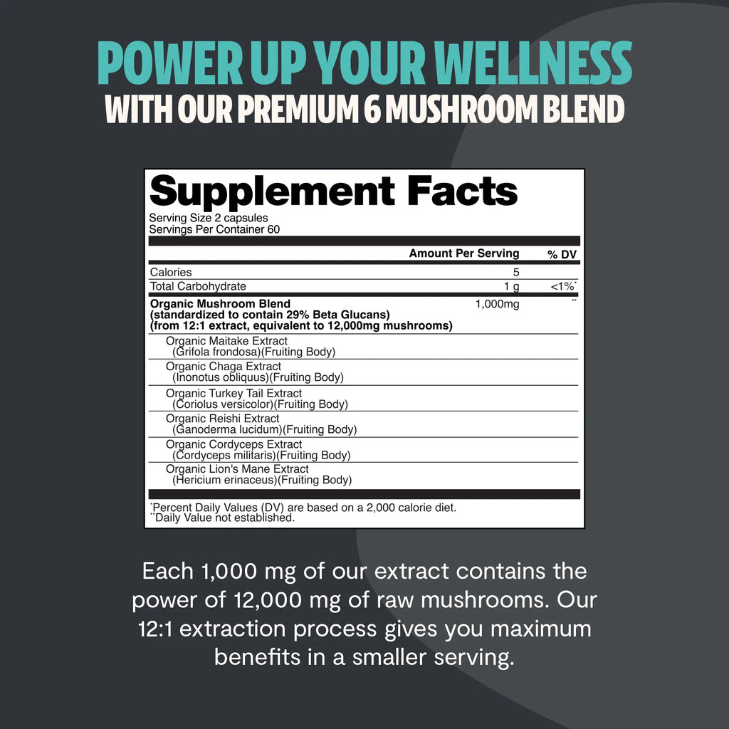 Organic Mushroom Complex Supplement Capsules FreshCap Mushrooms