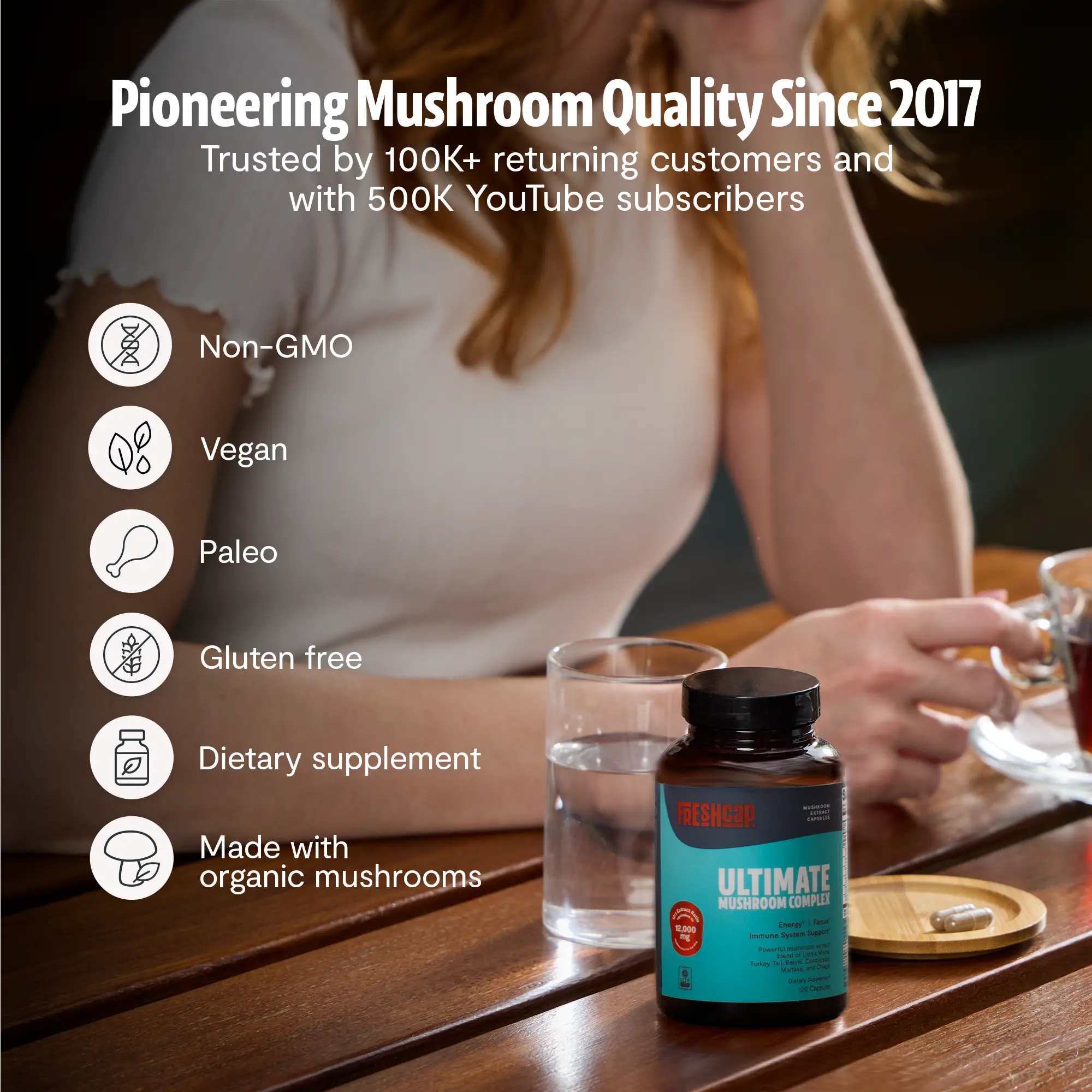 Organic Mushroom Complex Supplement Capsules FreshCap Mushrooms