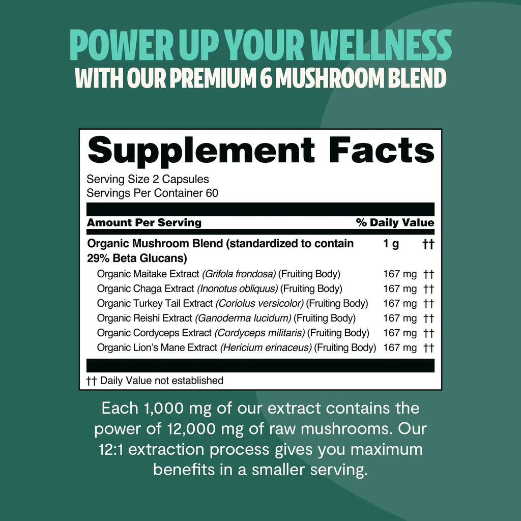 Organic Mushroom Complex Supplement Capsules FreshCap Mushrooms