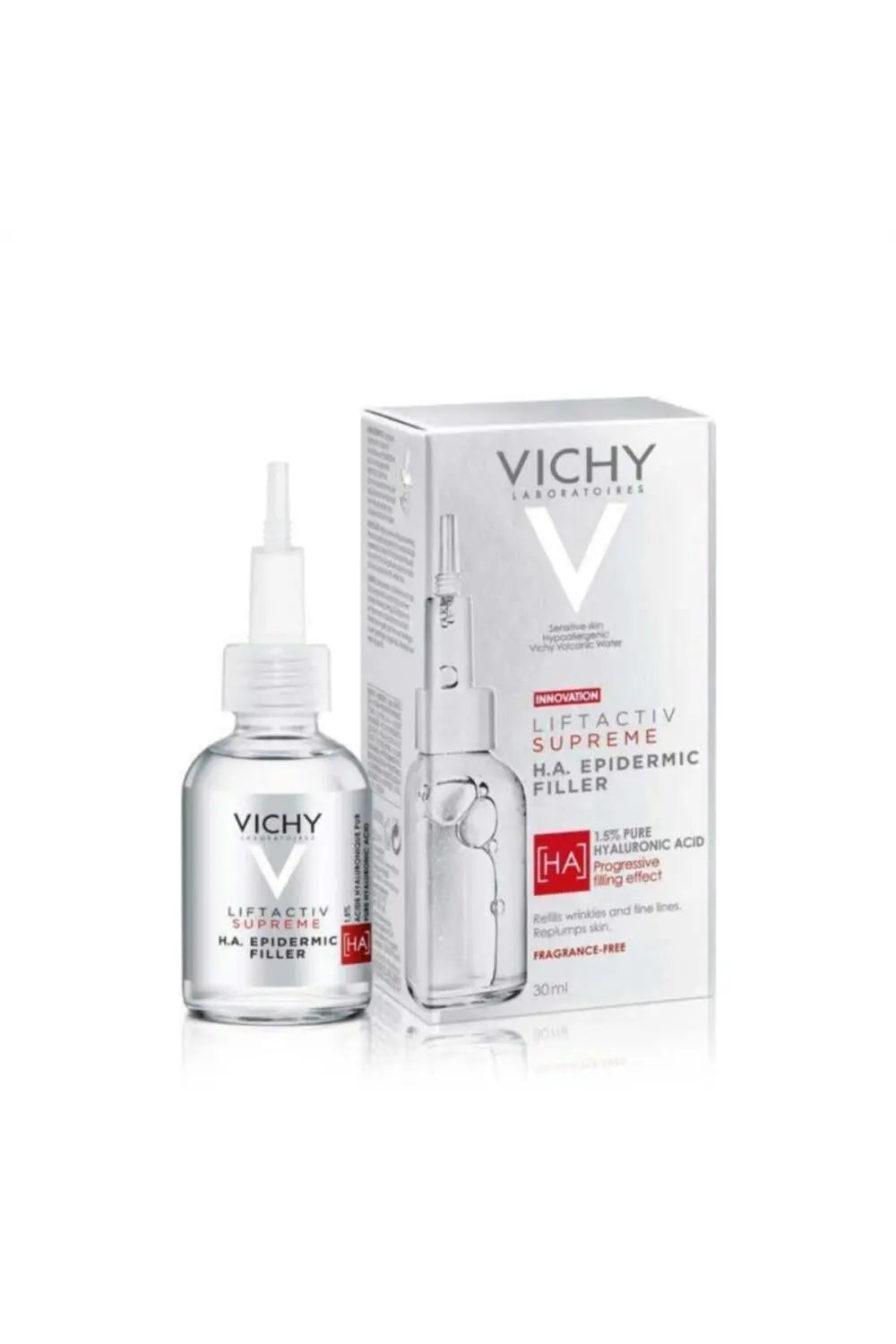 Vichy LiftActiv Supreme H.A. Epidermic Filler: Advanced Anti-Wrinkle Face & Eye Serum - Deeply Hydrating, Reduces Fine Lines, Hypoallergenic, 1.01 fl oz Beauty Care Bag