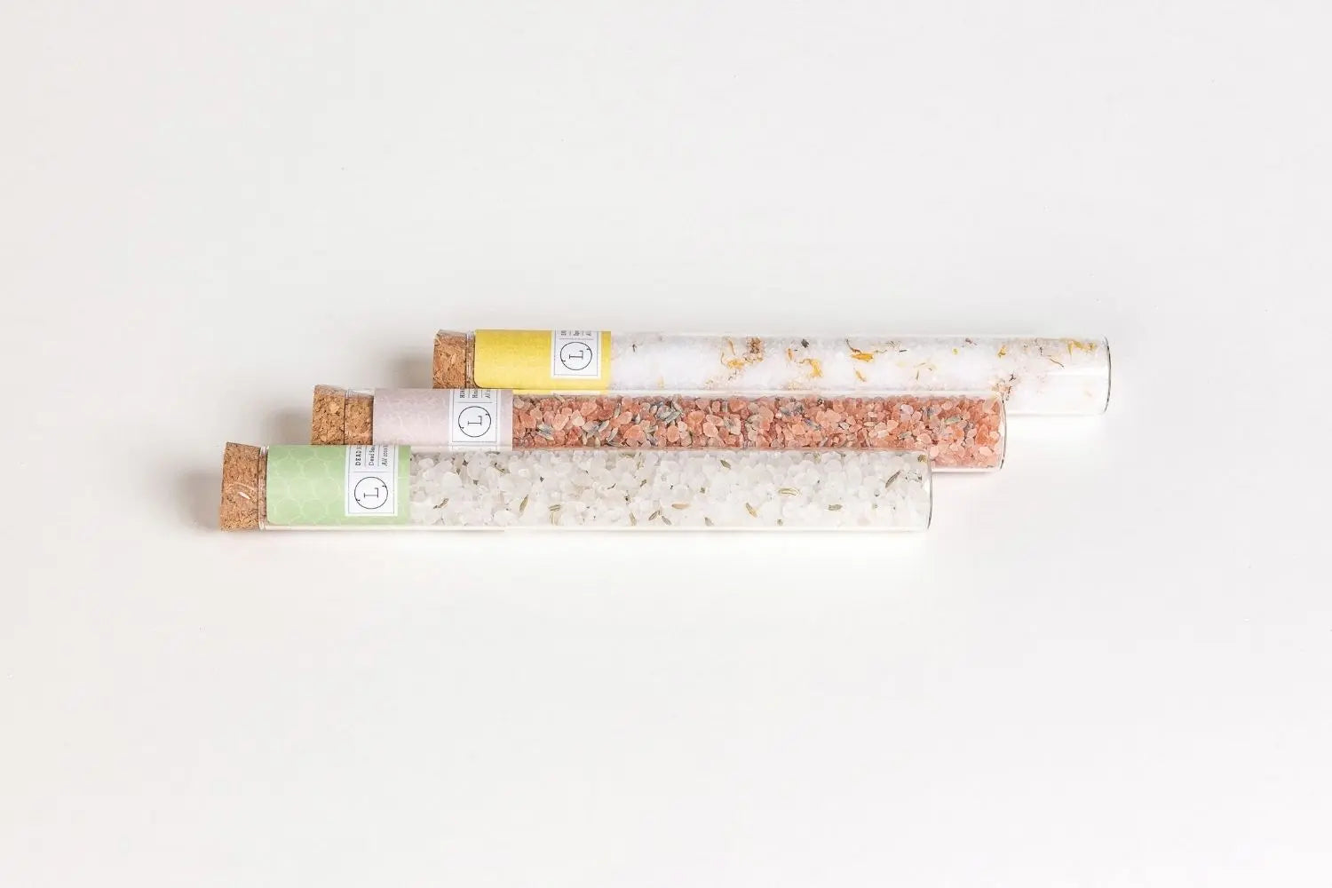 Natural Bath Salts Gift set in 8 Glass Tubes, Luxurious Bath Experience - Natural Beauty