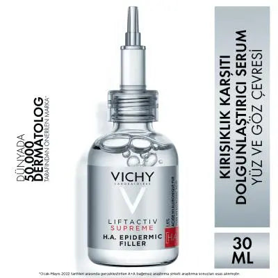 Vichy LiftActiv Supreme H.A. Epidermic Filler: Advanced Anti-Wrinkle Face & Eye Serum - Deeply Hydrating, Reduces Fine Lines, Hypoallergenic, 1.01 fl oz Beauty Care Bag