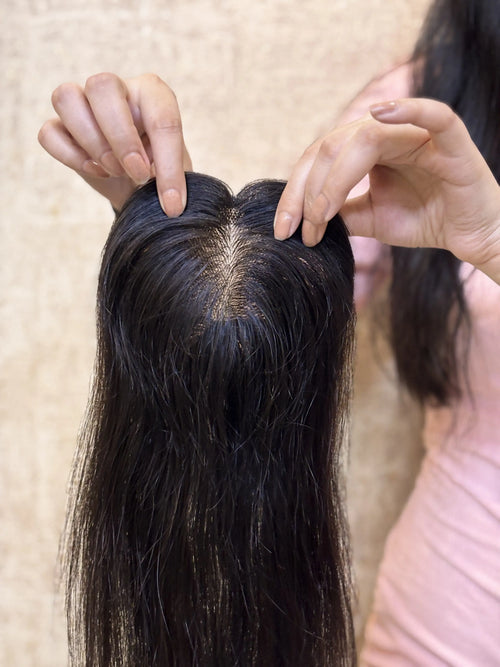 Hair Topper for Thinning Crown | Silk Base | Natural Black | Straight | Remy Hair India Hair Extensions Luxe