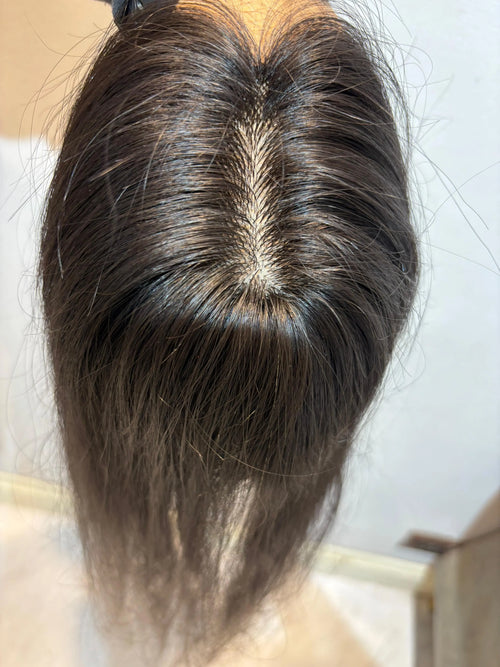 Hair Topper for Postpartum Hair Loss | Silk Base | Natural Black | Straight | Remy Hair India Hair Extensions Luxe