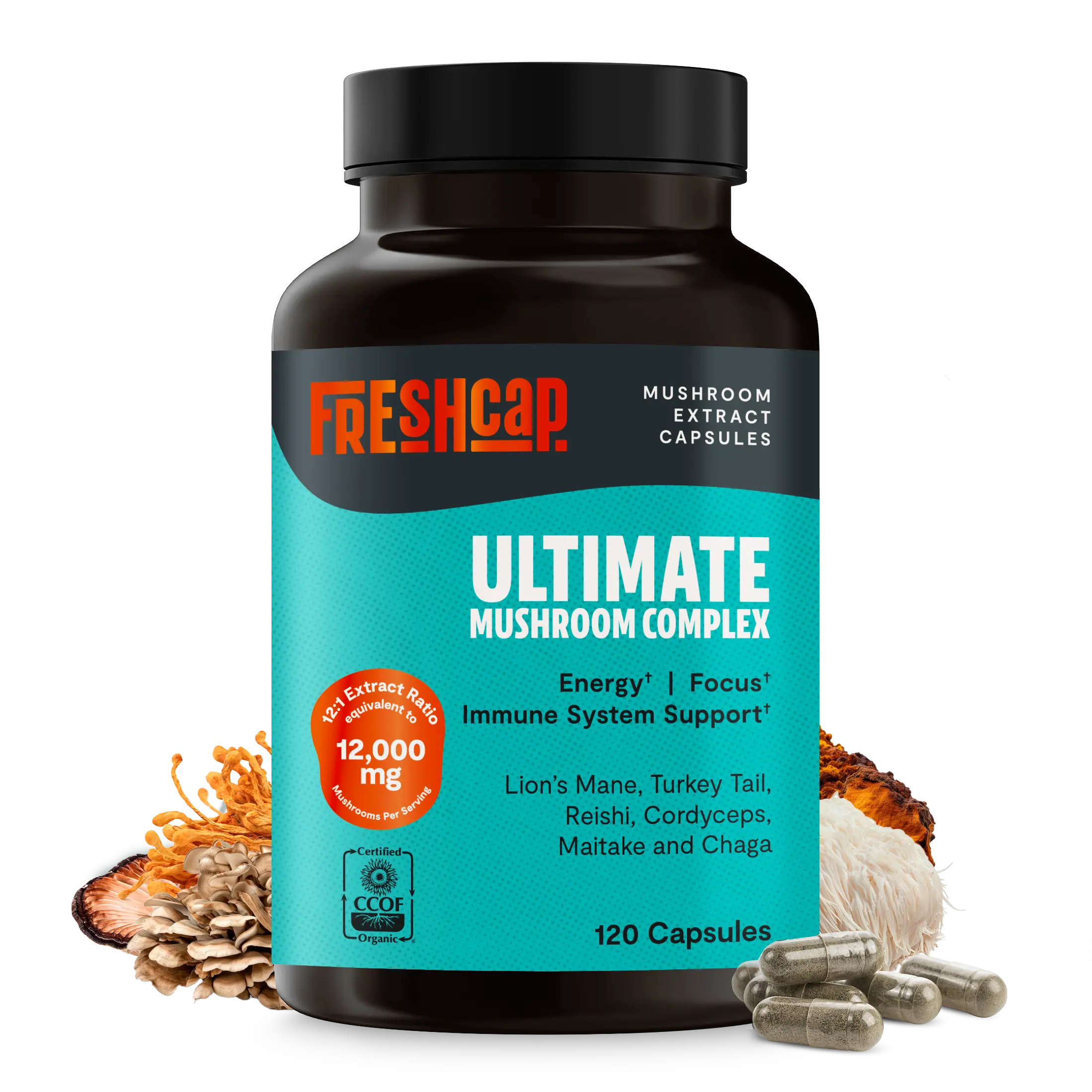 Organic Mushroom Complex Supplement Capsules FreshCap Mushrooms