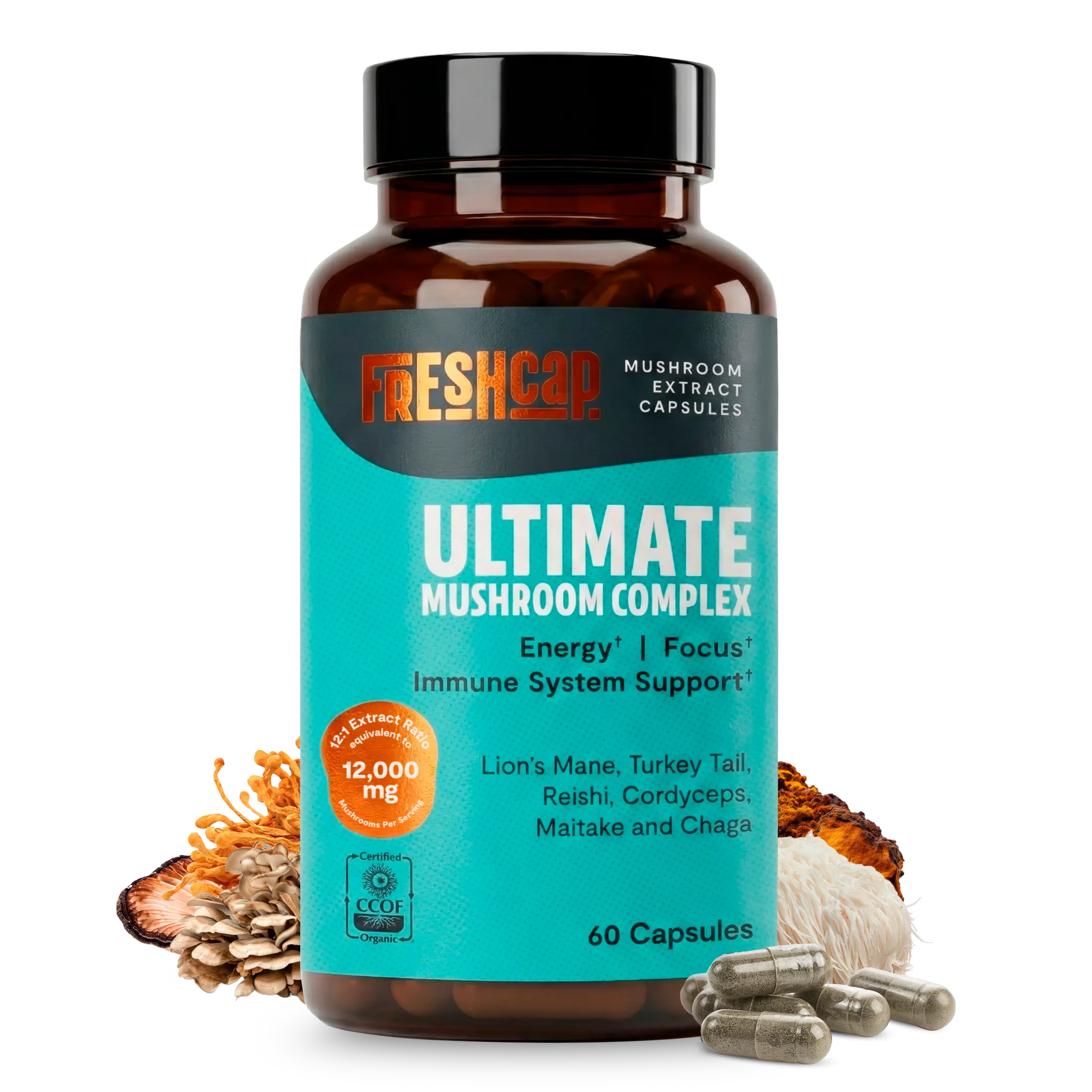 Organic Mushroom Complex Supplement Capsules FreshCap Mushrooms