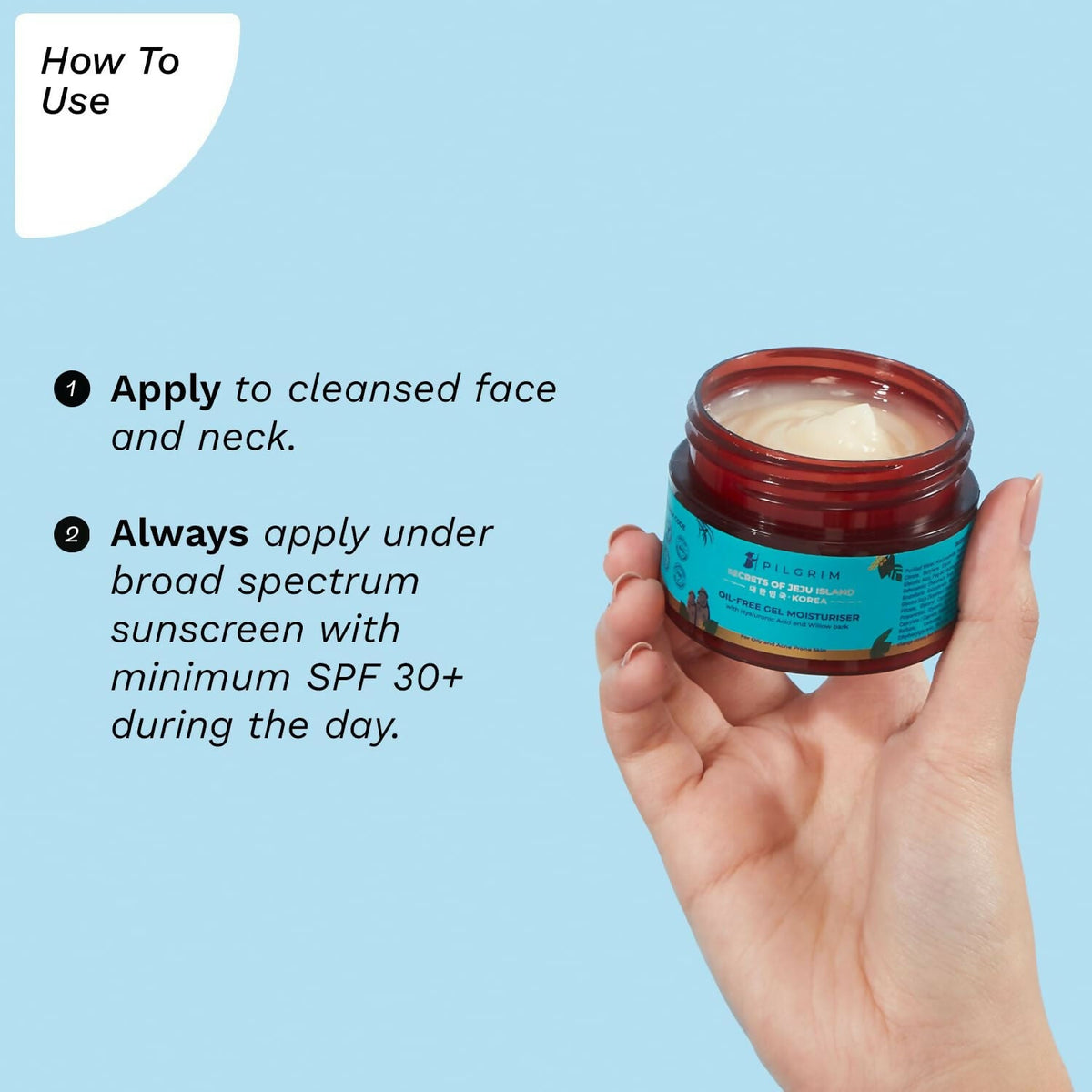 Pilgrim Korean Oil Free Gel Moisturizer with Hyaluronic Acid & Willow Bark Extracts, For Oily & Acne-Prone Skin - Korean Skin Care